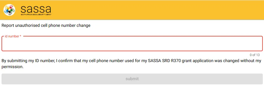 SASSA Report Unauthorized Cellphone Number Change