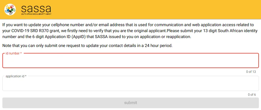 Update SASSA SRD Cellphone Number